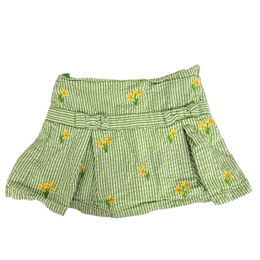 Kids Green Daffodil‎ Embroidered Skort Pleated Bow Waist Size 4